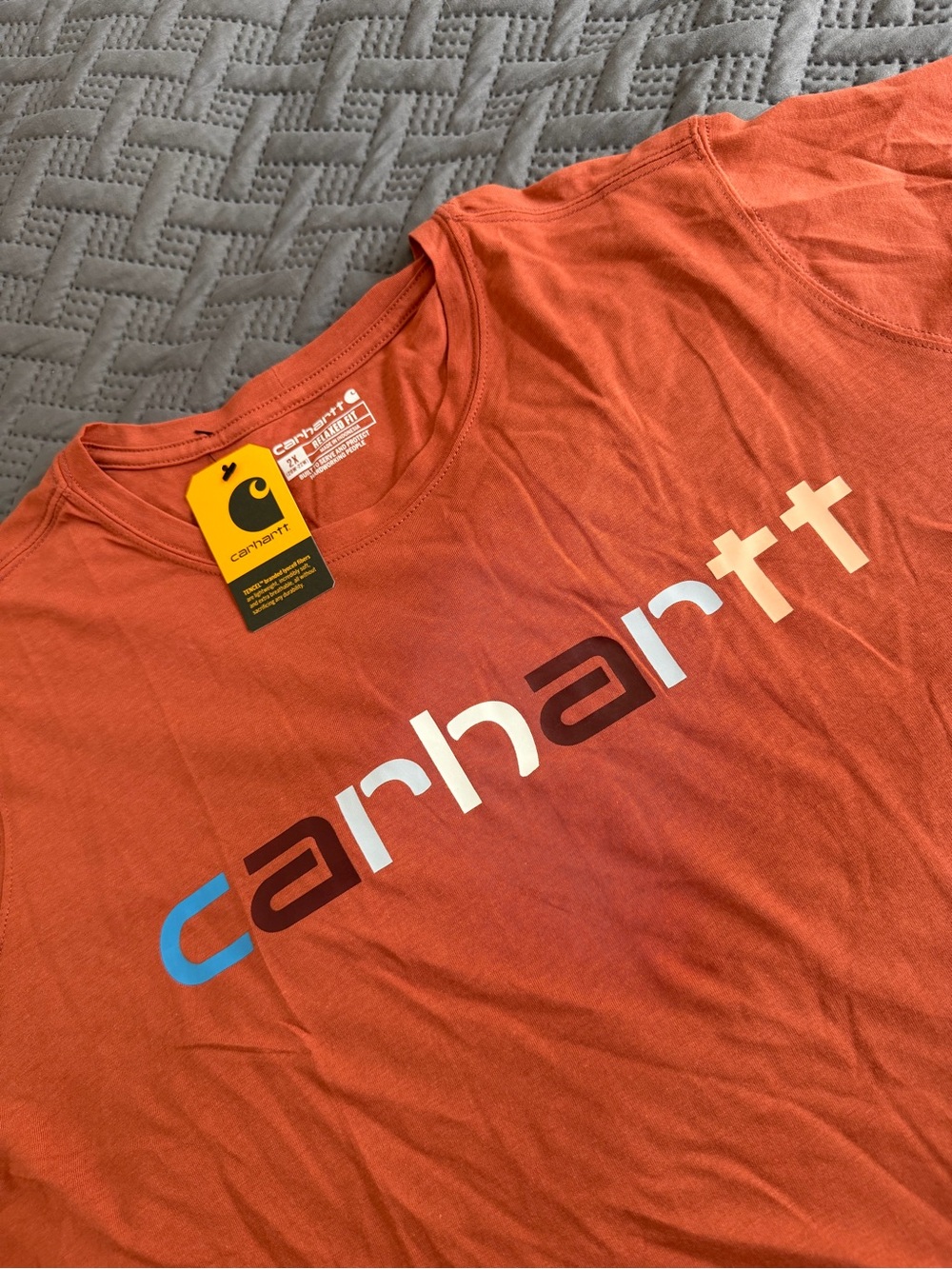 Carhartt Rust Orange Logo T-Shirt with Multicolor Lettering